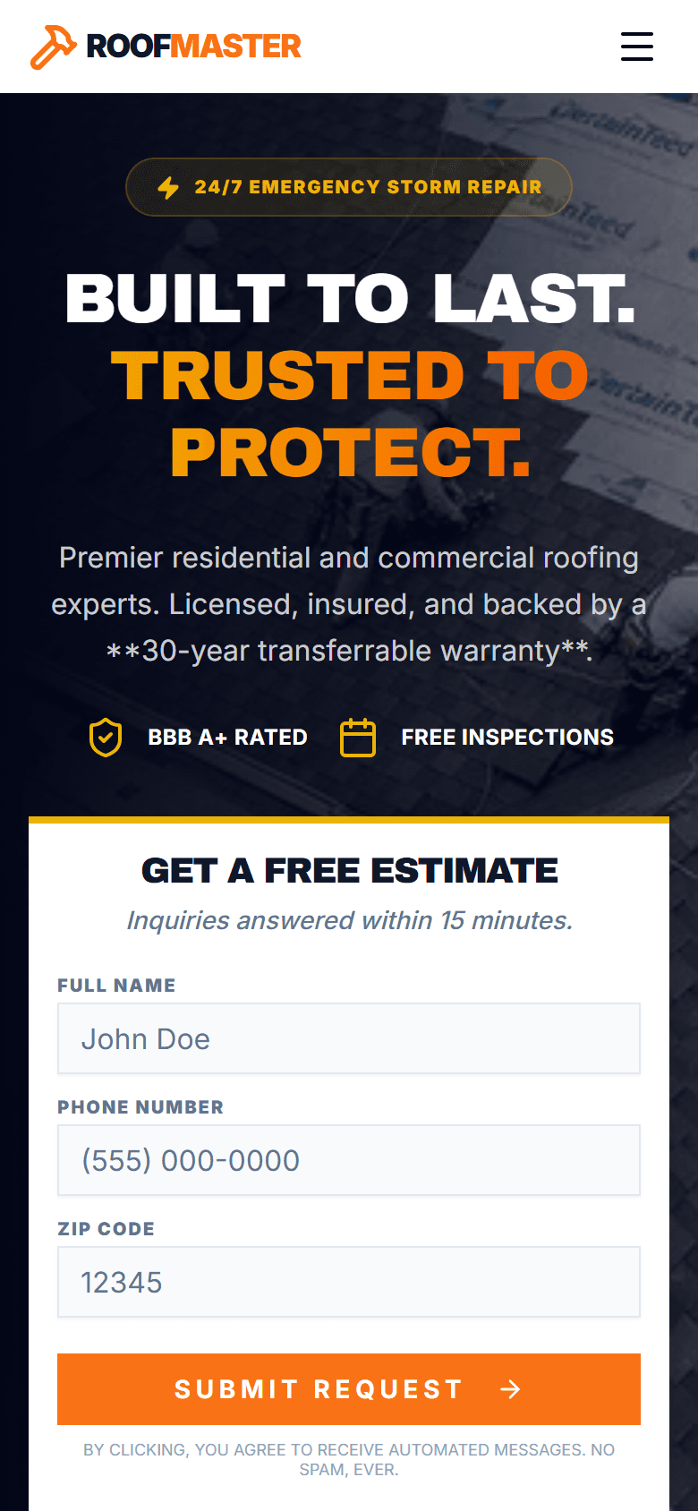 Roofing Company mobile screenshot